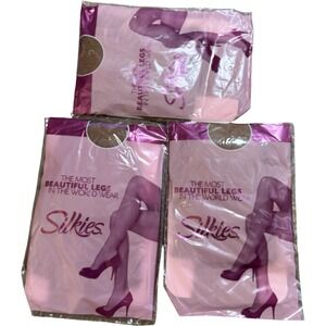 Lot 3 Silkies Ultra Control Top Pantyhose Queen Nude‎ XL Natural New in Package